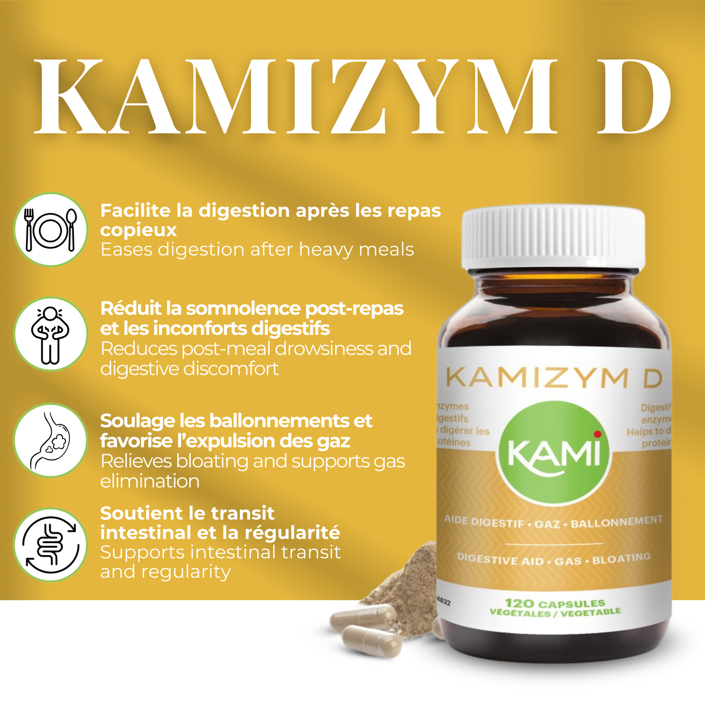 Kamizym-D | Soutien digestif après repas | 120 capsules