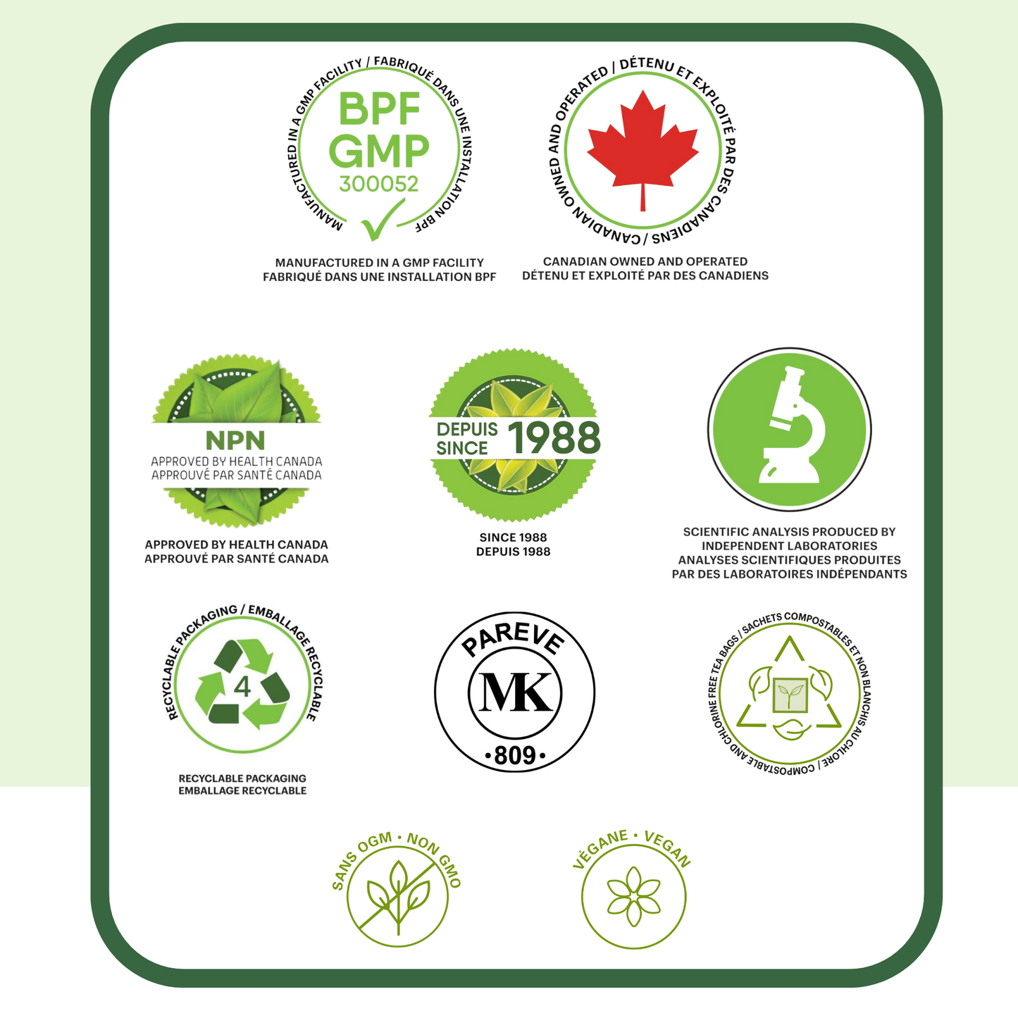 Certifications PHYTOVIE BPF approuvé Santé Canada vegan et fabriqué au Canada