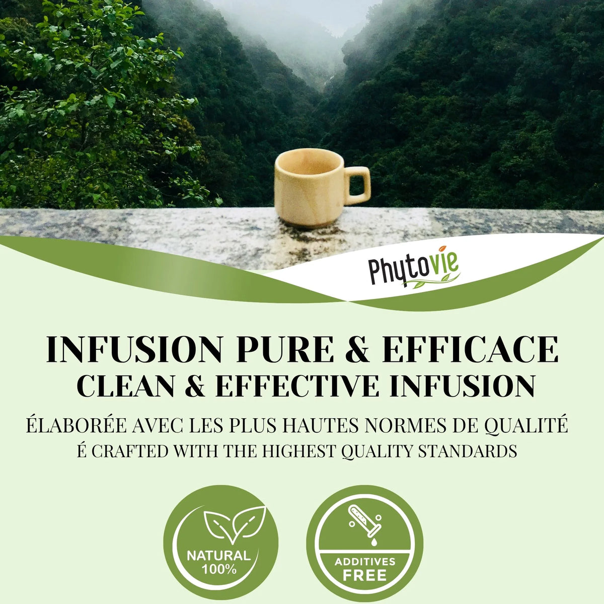 Tasse de tisane Détox illustrant une infusion pure, équilibrante et revitalisante, idéale pour soutenir le foie et retrouver légèreté