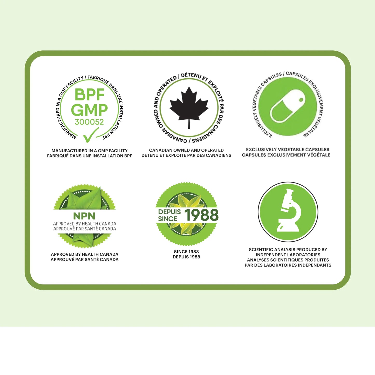 Certifications du supplément Valériane Phytovie, fabrication GMP, approuvé par Santé Canada, capsules végétales, sans gluten et sans OGM