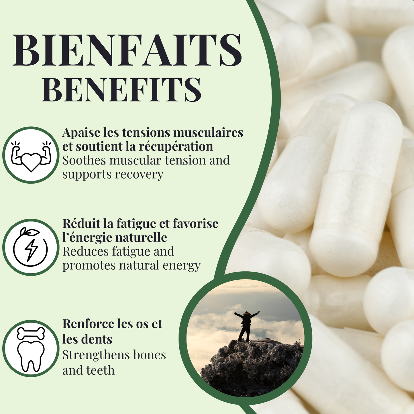 Bisglycinate de magnésium | Os, dents & muscle cardiaque | 60 capsules