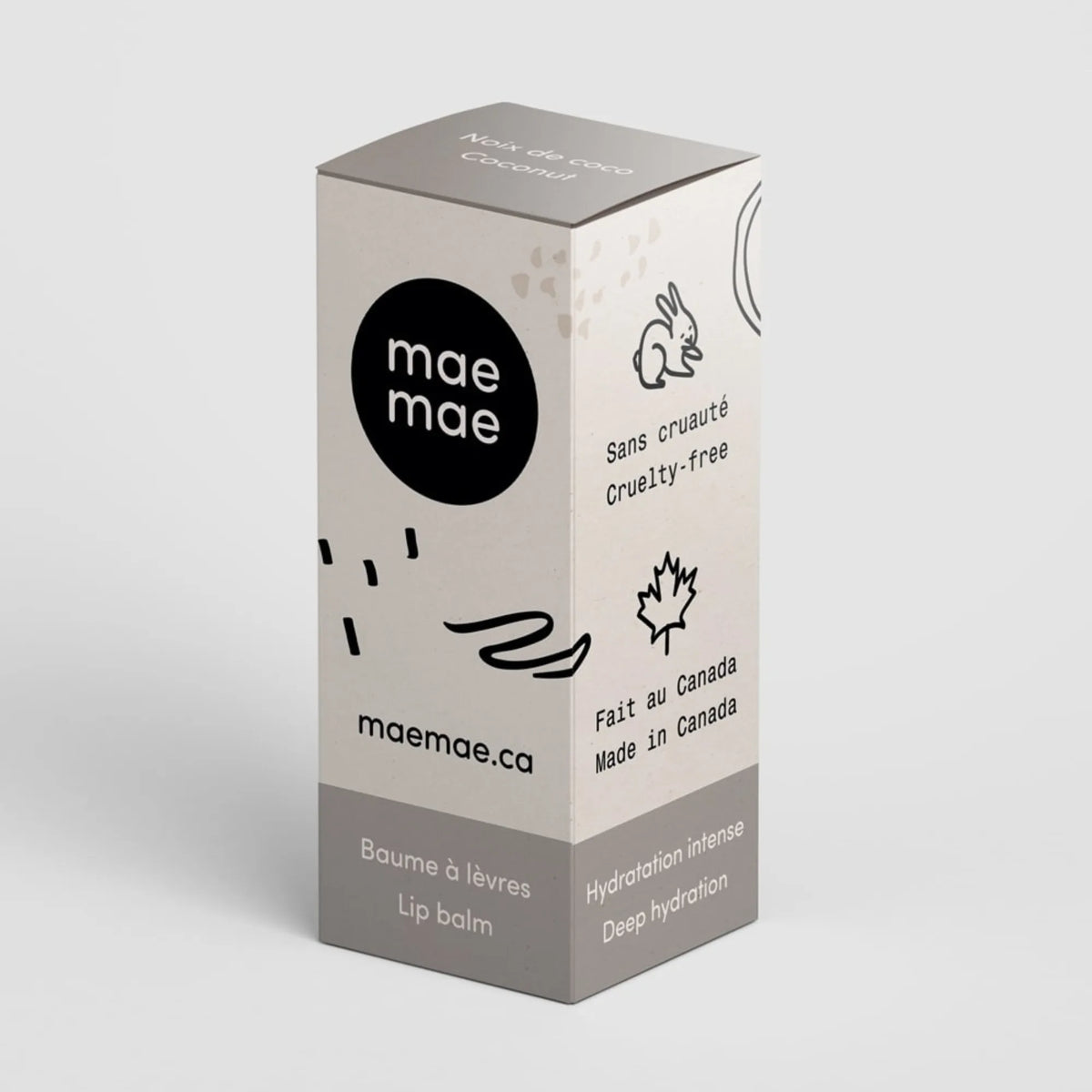 Boîte du baume à lèvres naturel à la noix de coco mae mae