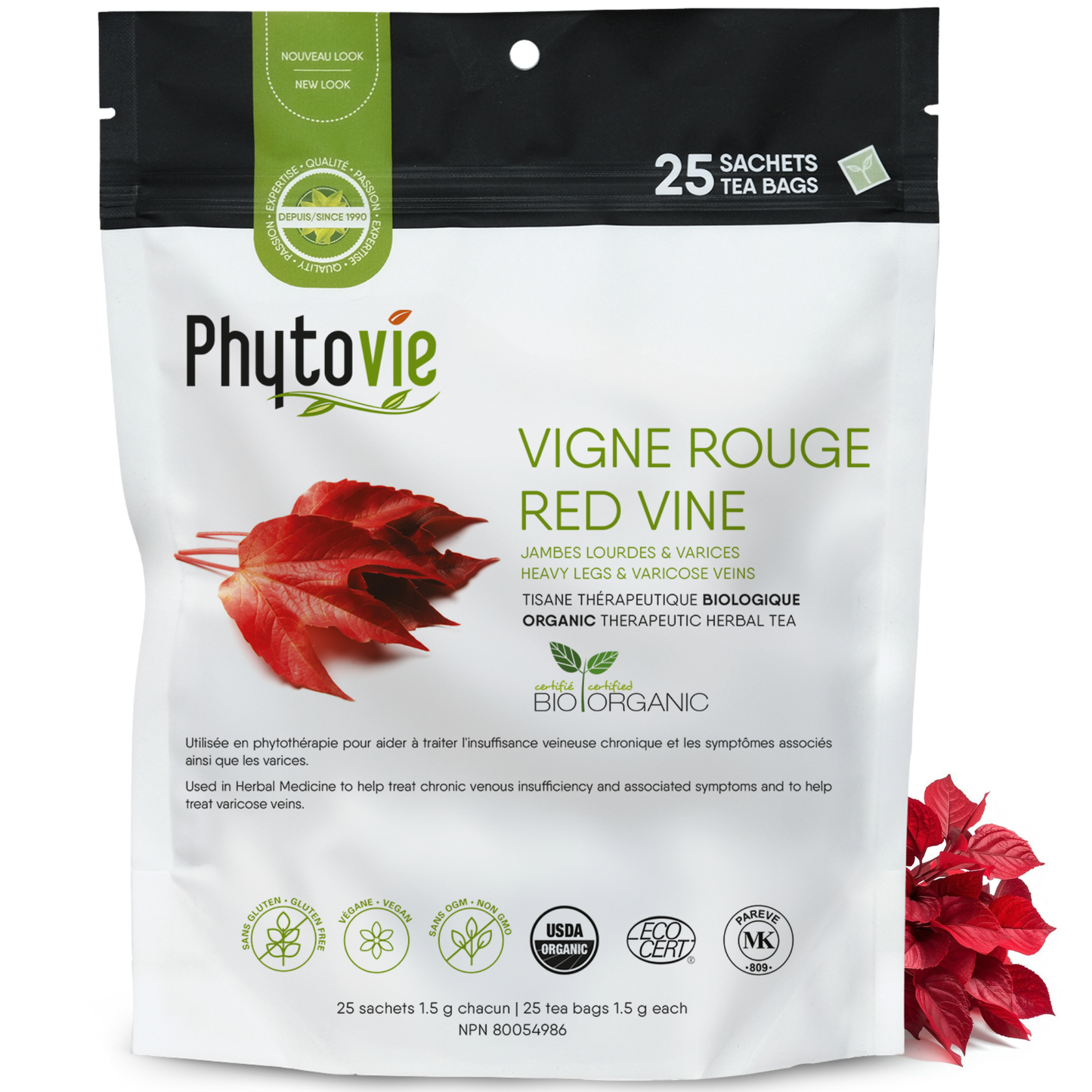 Sachet tisane Vigne rouge BIO PHYTOVIE pour varices et jambes lourdes