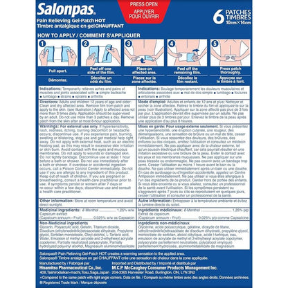 Salonpas® Timbres gel antidouleur effet chauffant (6 timbres)