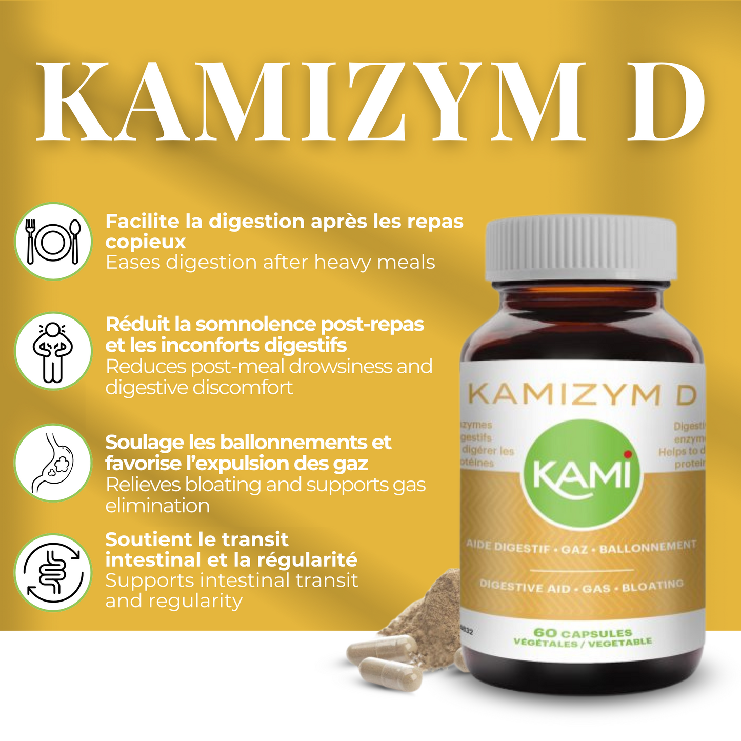 KAMIZYM-D |Soutien digestif après repas| 60 Capsules