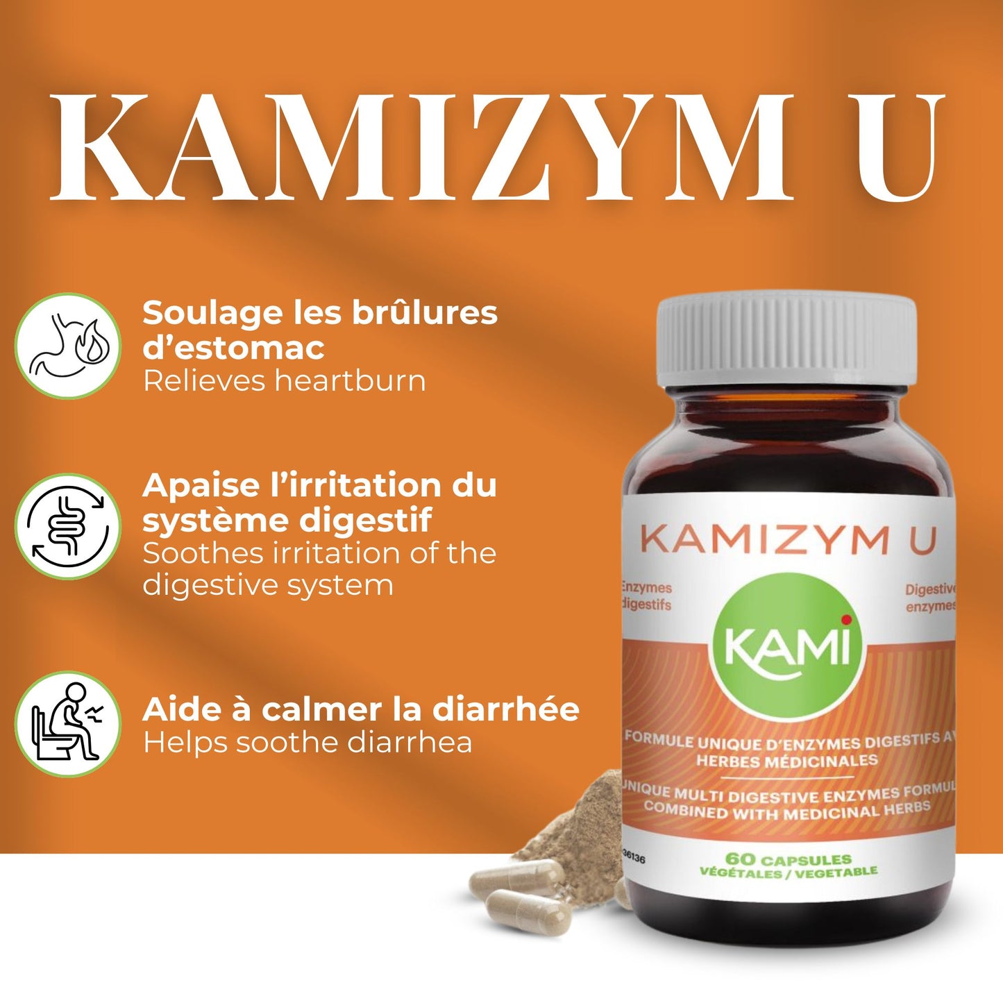 KAMIZYM-U | Heartburn Relief | 60 Capsules