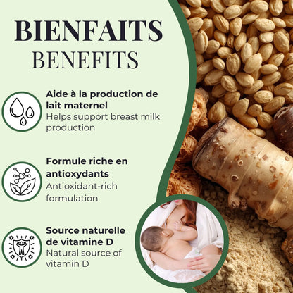 Bienfaits du supplément Allaitement Phytovie, aide à soutenir la production de lait maternel, fournit des antioxydants et une source naturelle de vitamine D