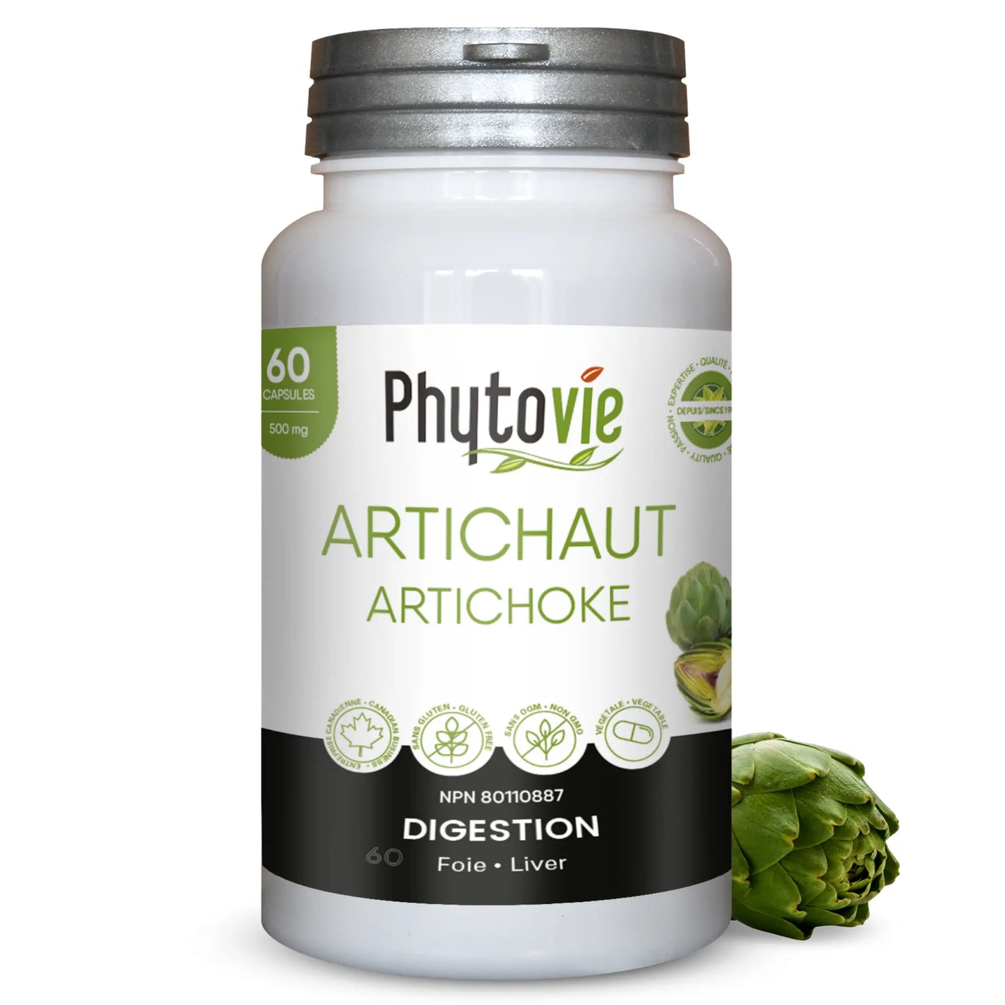 Capsules d’artichaut Phytovie 60 capsules, supplément naturel utilisé pour soutenir la digestion et la santé du foie