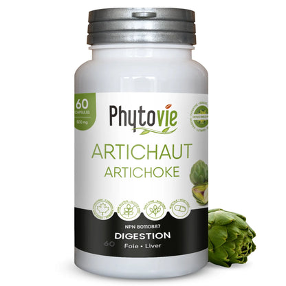 Capsules d’artichaut Phytovie 60 capsules, supplément naturel utilisé pour soutenir la digestion et la santé du foie