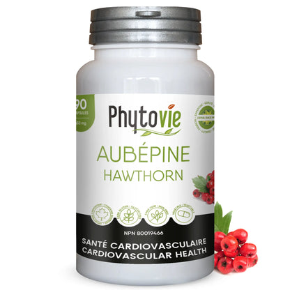 Capsules d’aubépine Phytovie 90 capsules, supplément naturel utilisé pour soutenir et maintenir la santé cardiovasculaire