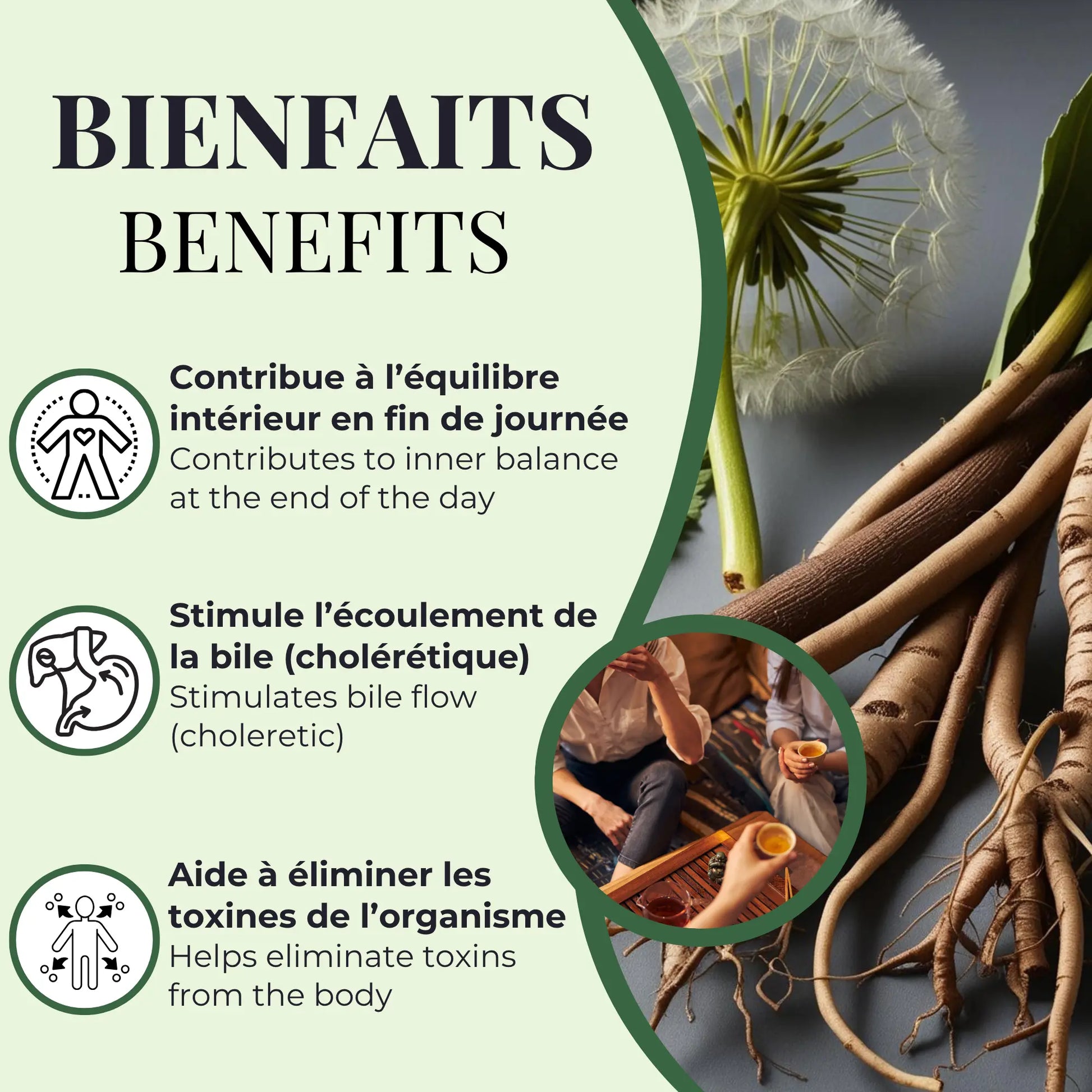 Bienfaits de la tisane Soir Détox Phytovie, favorise l’équilibre intérieur en fin de journée, stimule l’écoulement de la bile et aide à éliminer les toxines

