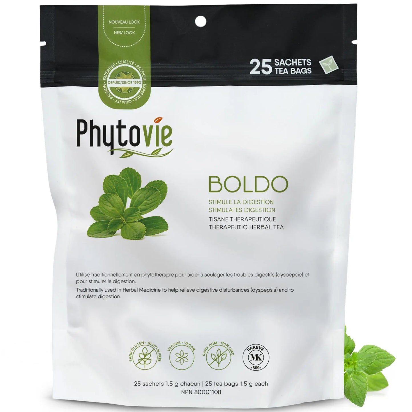 Tisane Boldo Phytovie 25 sachets – infusion biologique thérapeutique pour stimuler la digestion et soulager les troubles digestifs
