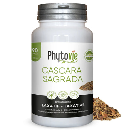 Capsules de Cascara sagrada Phytovie 90 capsules, supplément naturel laxatif utilisé pour soulager la constipation occasionnelle