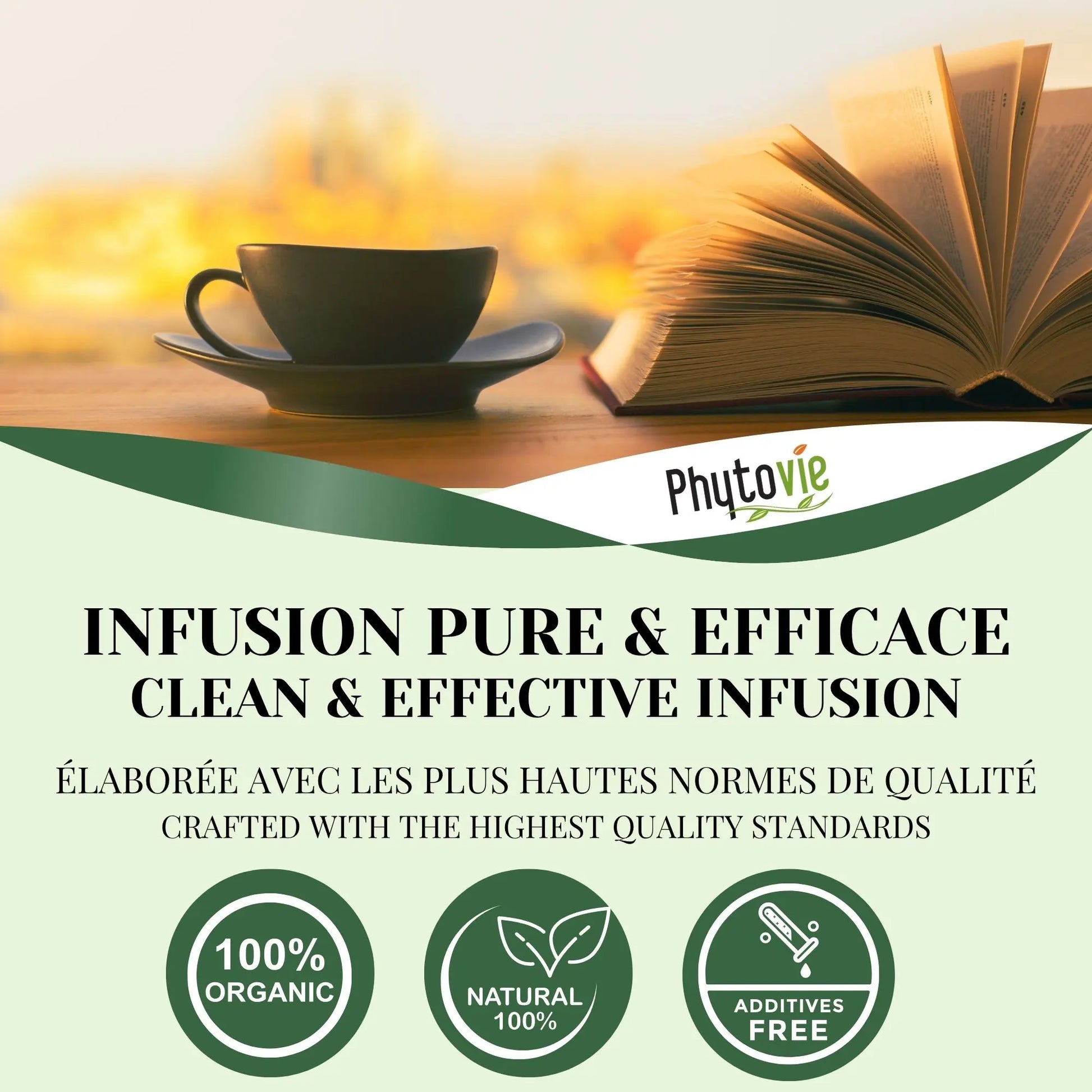 Infusion pure et efficace de la tisane ashwagandha Phytovie, biologique, naturelle, sans additifs et de haute qualité