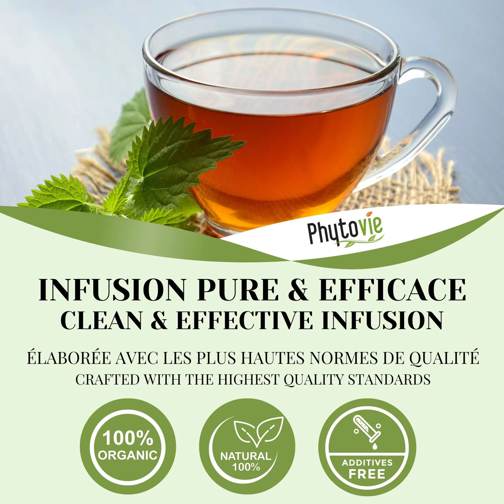 Tasse de tisane de verveine odorante avec feuilles naturelles illustrant une infusion pure, citronnée et apaisante, 100% naturelle et de qualité supérieure