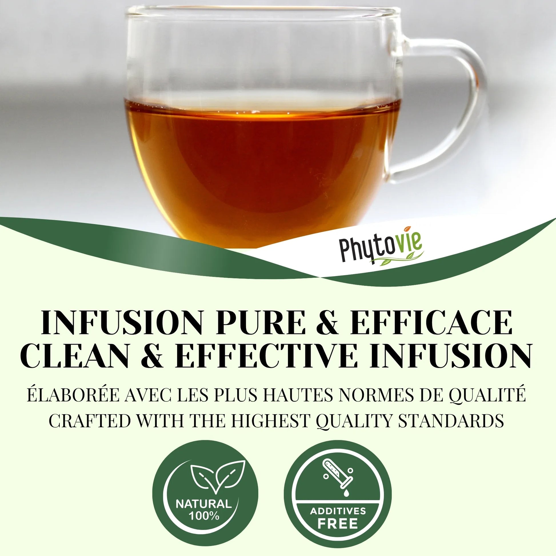 Tasse de tisane Élimination illustrant une infusion purifiante, légère et équilibrante pour le bien-être digestif
