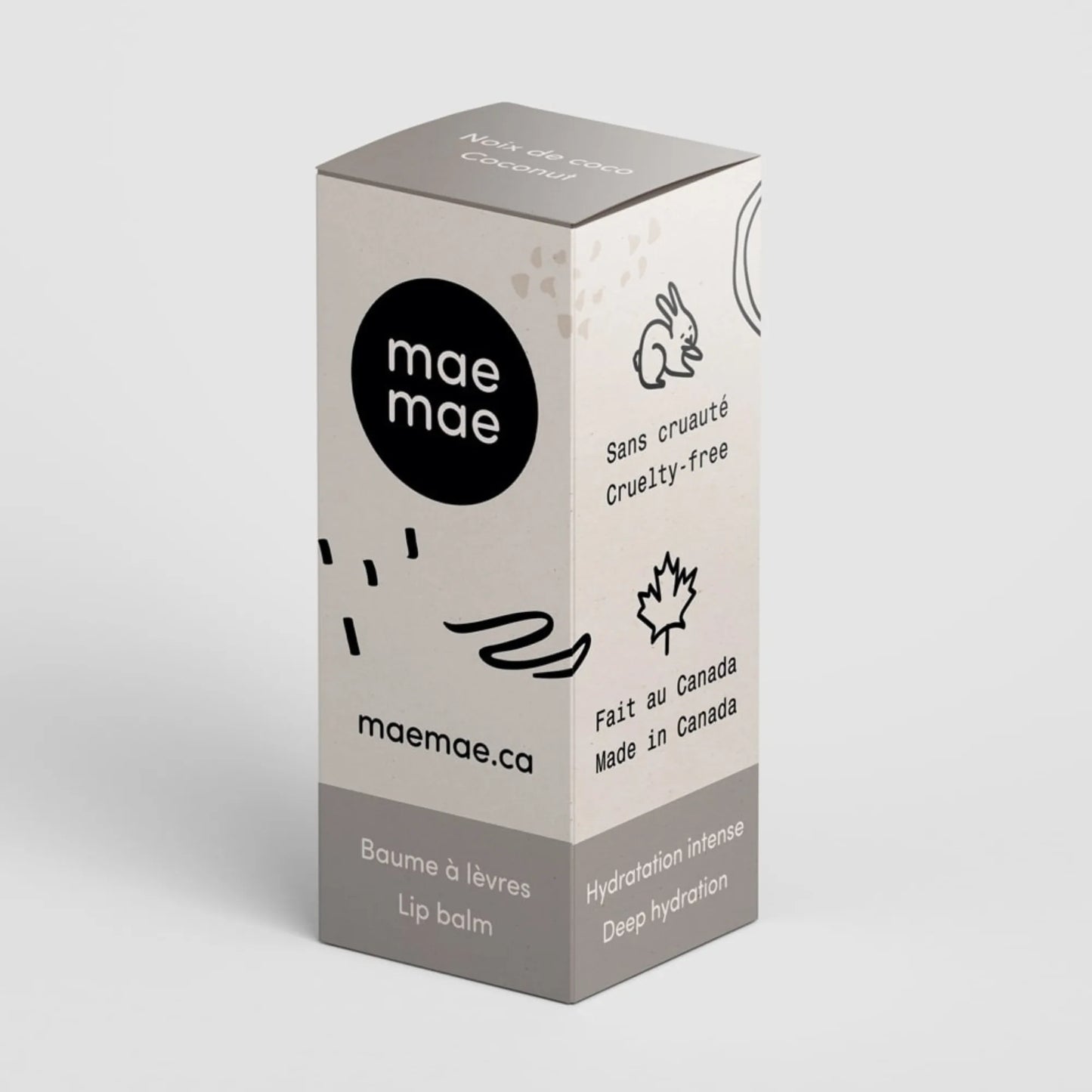 Boîte du baume à lèvres naturel à la noix de coco mae mae