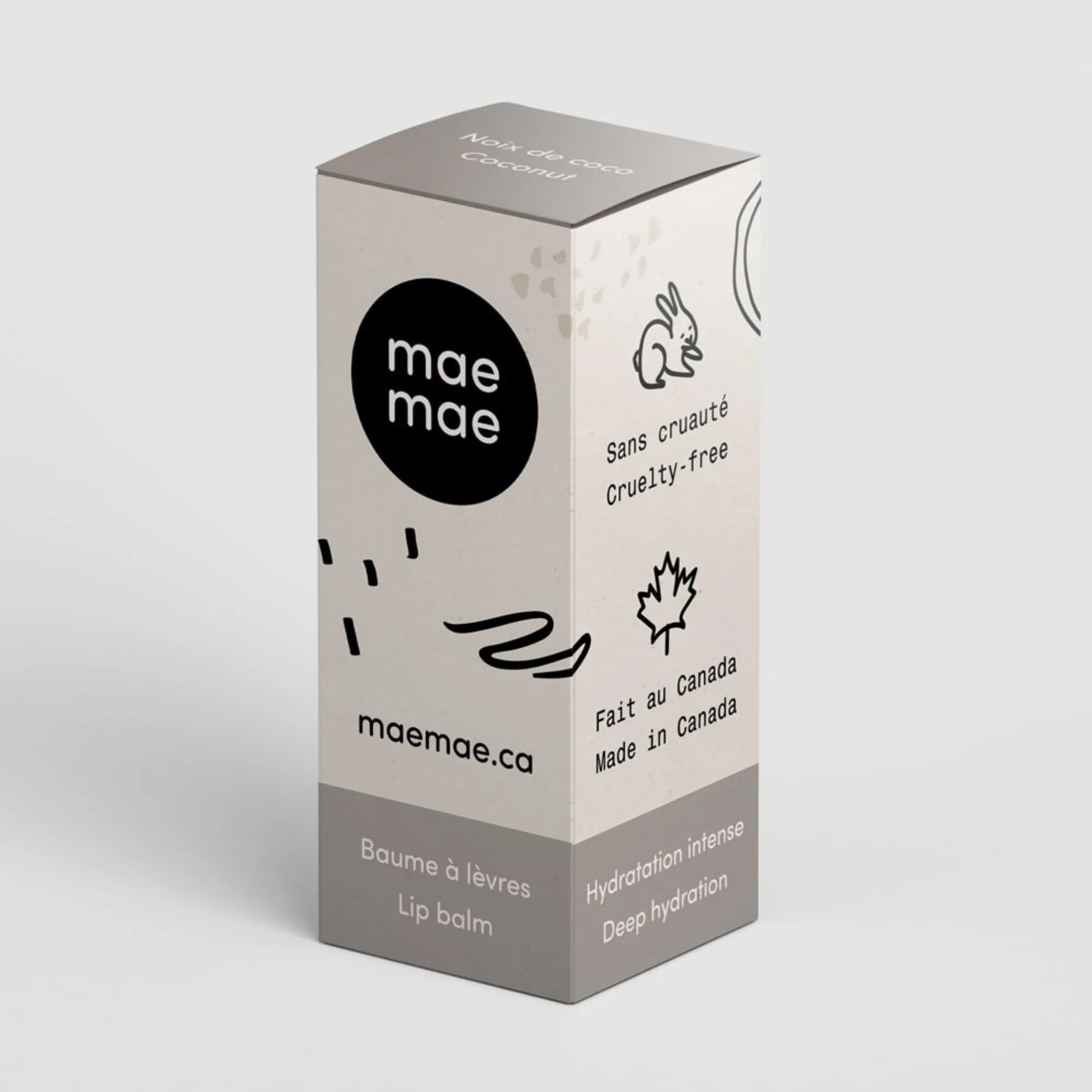 Boîte du baume à lèvres naturel à la noix de coco mae mae