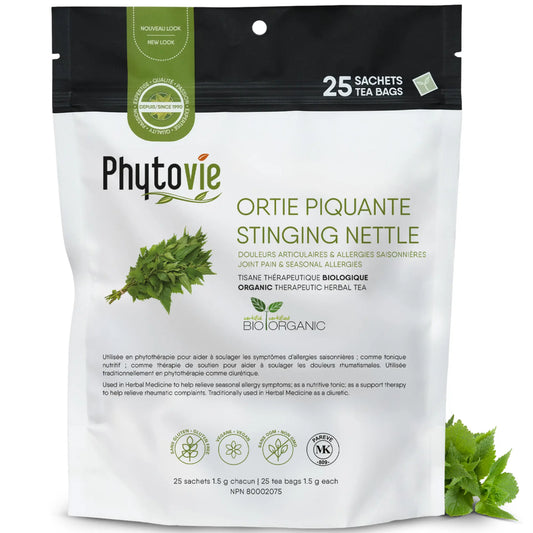 Phytovie ortie piquante bio 25 sachets, tisane thérapeutique biologique pour douleurs articulaires et allergies saisonnières