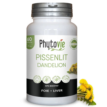 Capsules de Pissenlit Phytovie 60 capsules, supplément naturel utilisé pour soutenir le foie, la digestion et l’élimination des toxines