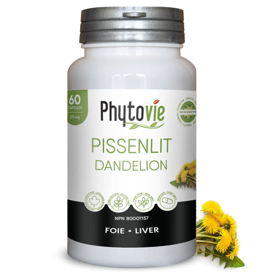Capsules de Pissenlit Phytovie 60 capsules, supplément naturel utilisé pour soutenir le foie, la digestion et l’élimination des toxines
