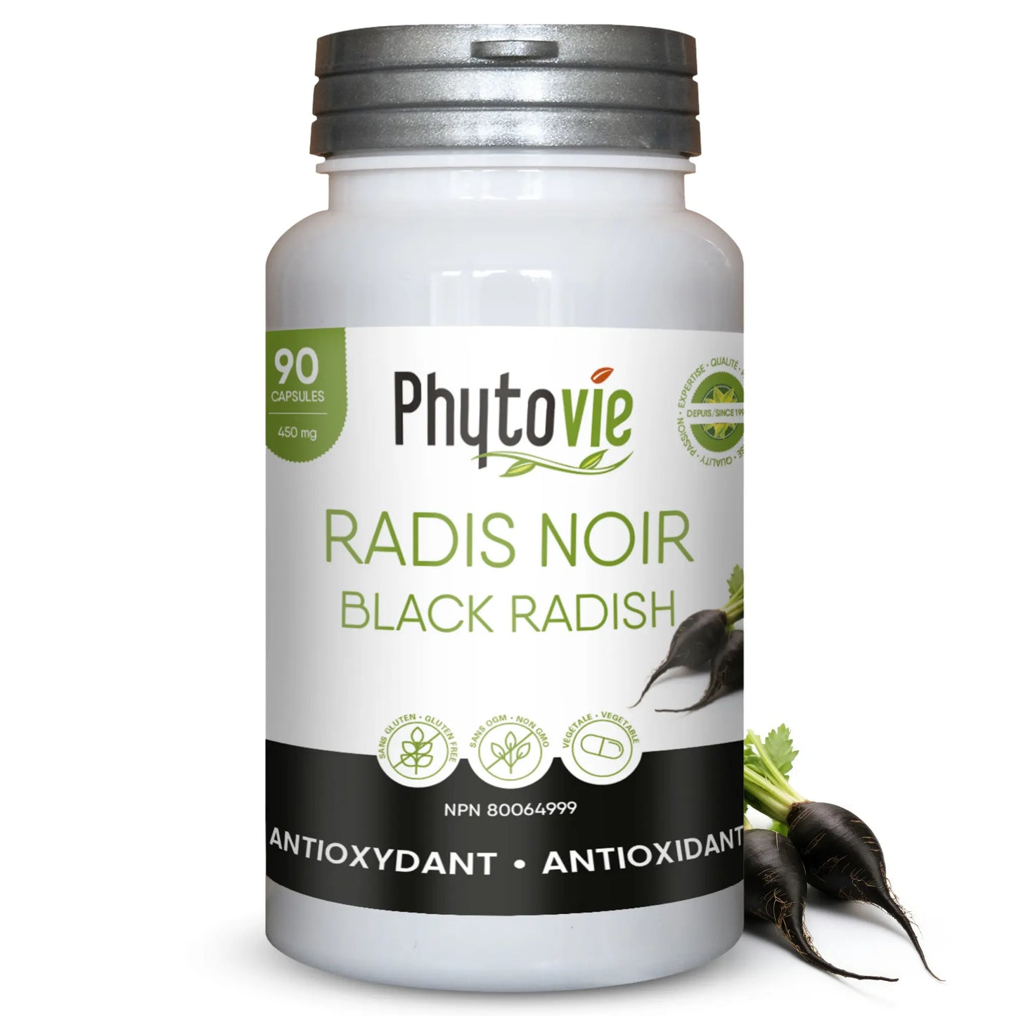 Capsules de Radis noir Phytovie, supplément naturel antioxydant utilisé pour aider à protéger les cellules contre le stress oxydatif