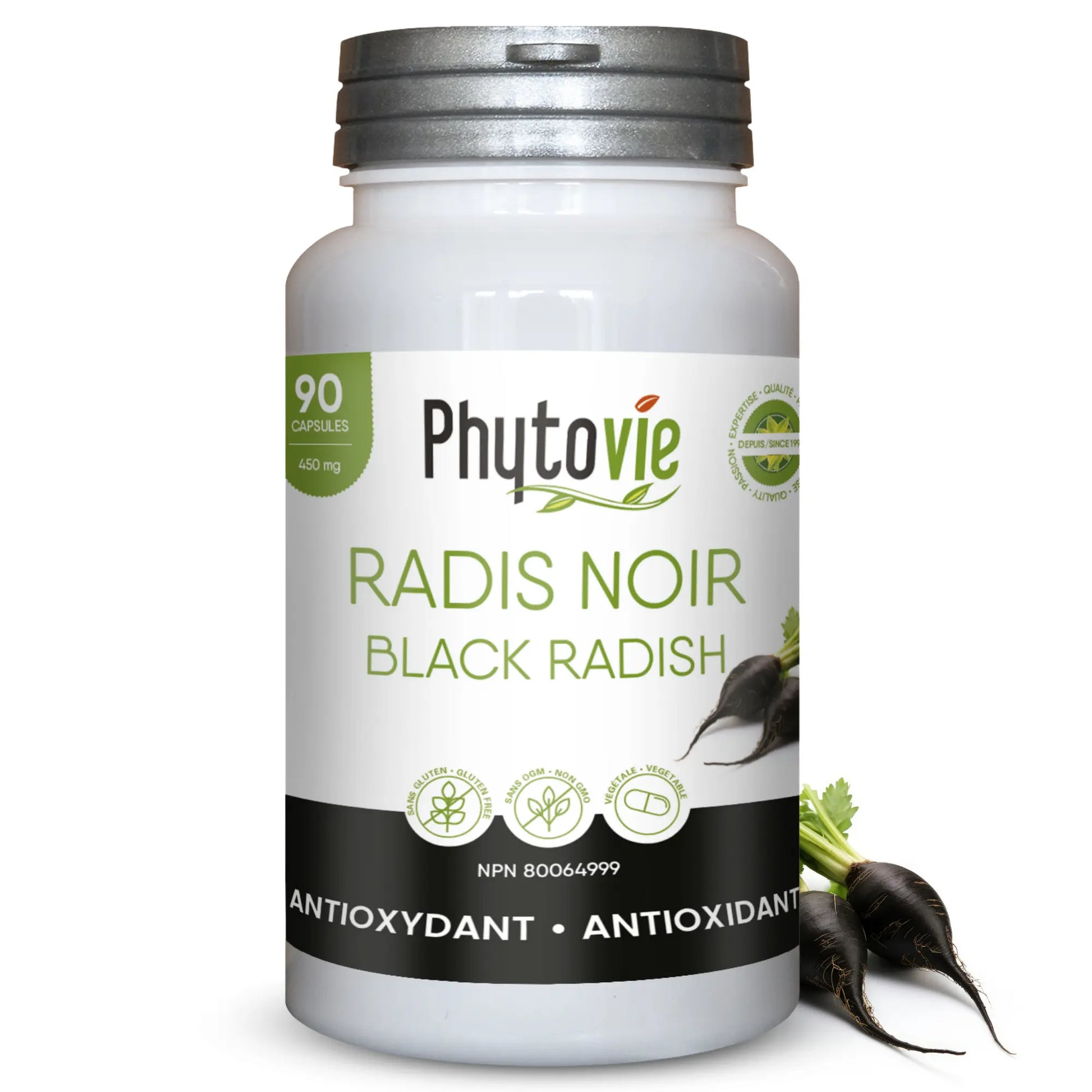 Capsules de Radis noir Phytovie, supplément naturel antioxydant utilisé pour aider à protéger les cellules contre le stress oxydatif