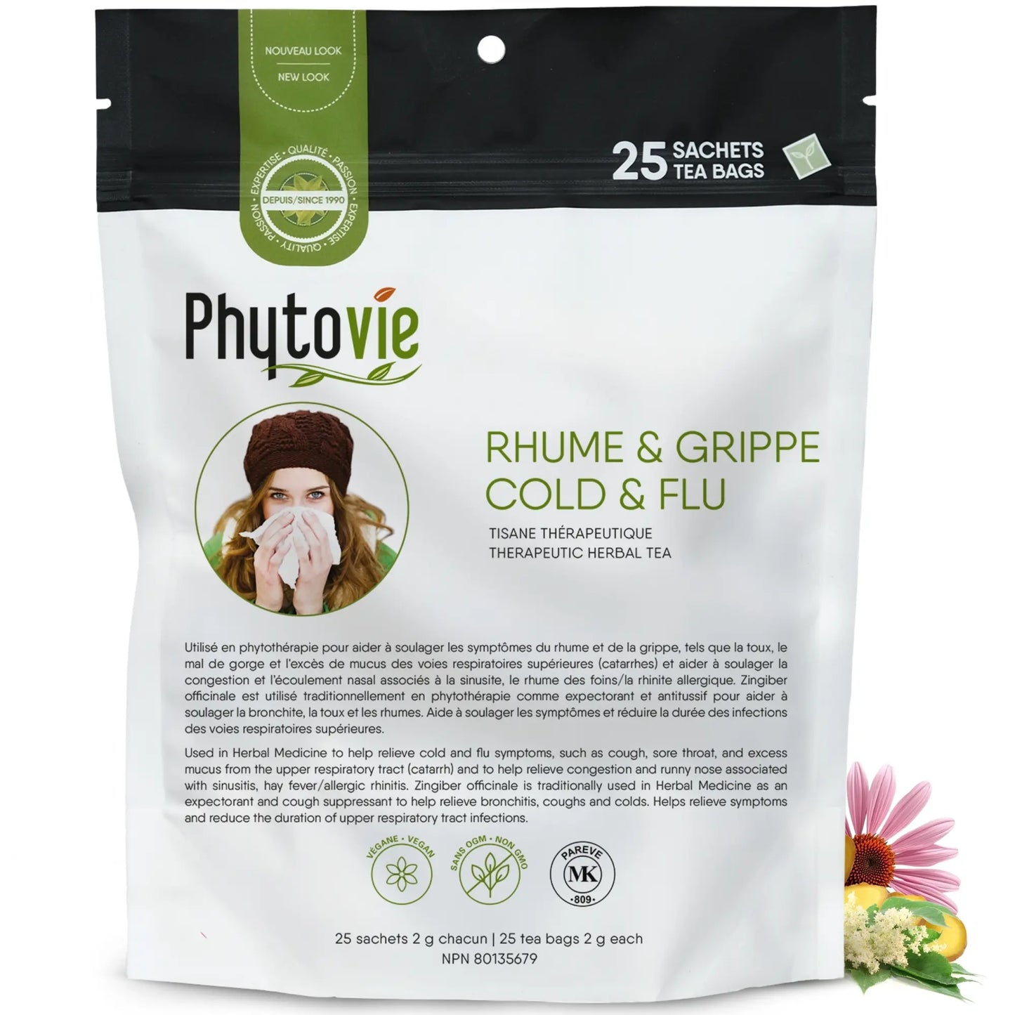 Tisane thérapeutique rhume et grippe Phytovie 25 sachets, infusion naturelle pour soulager les symptômes du rhume