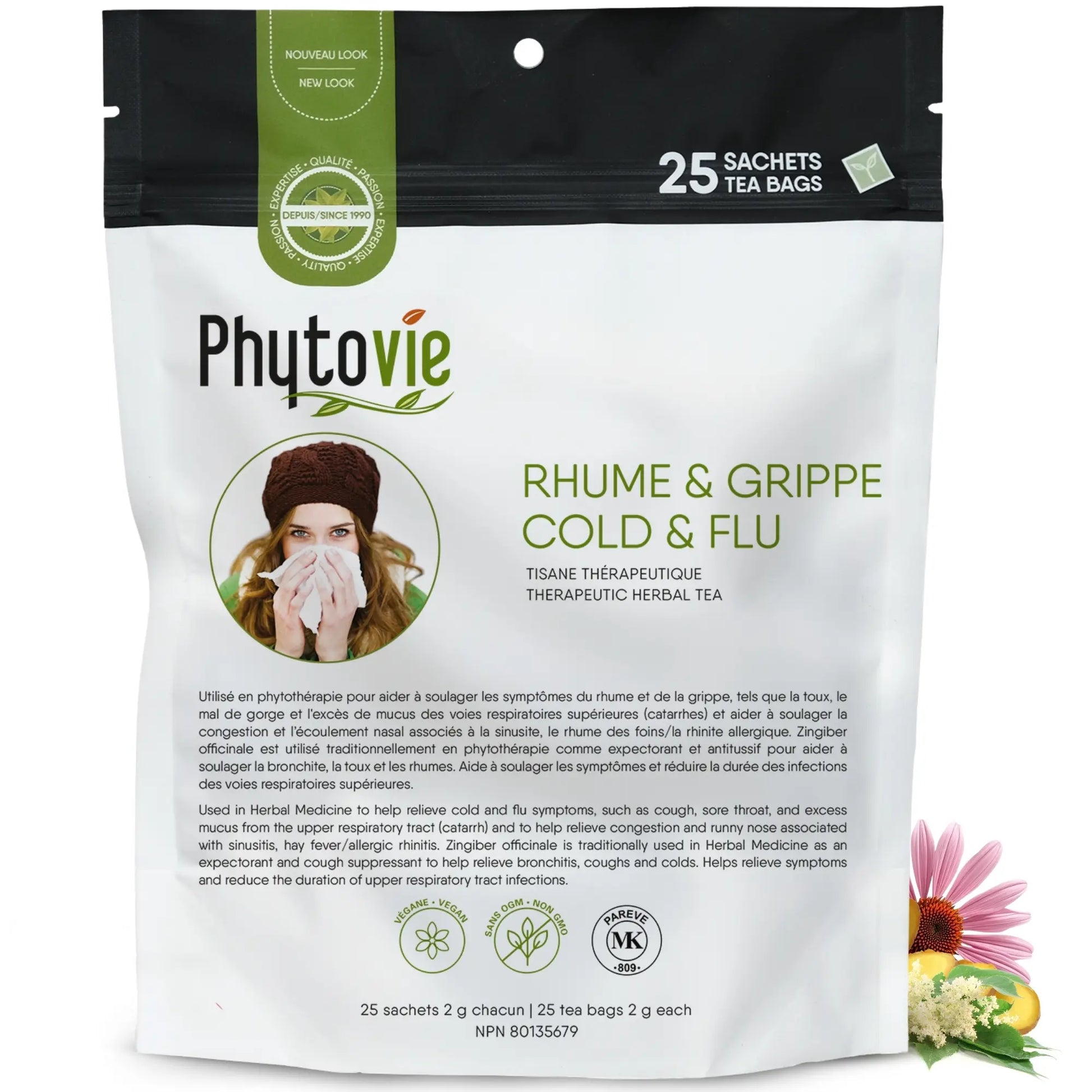 Tisane thérapeutique rhume et grippe Phytovie 25 sachets, infusion naturelle pour soulager les symptômes du rhume