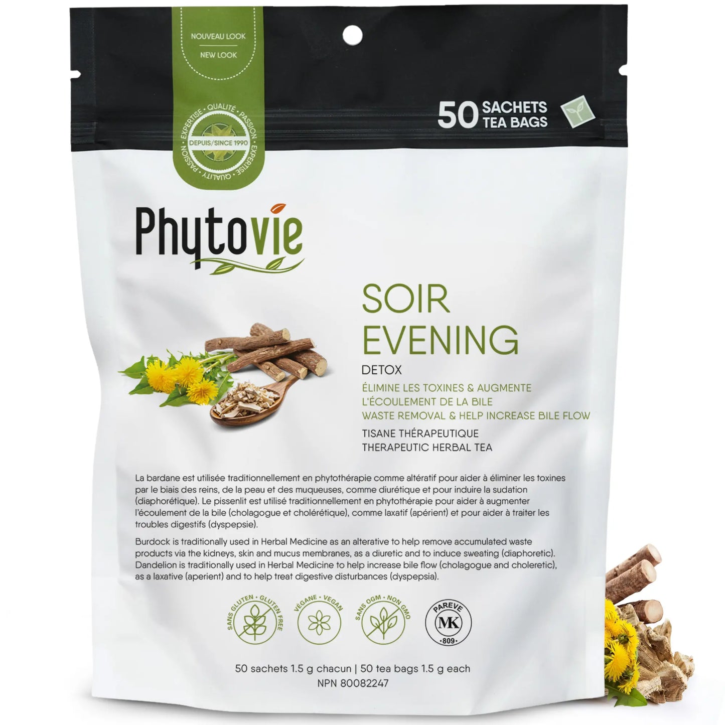 Tisane thérapeutique Soir Détox Phytovie 50 sachets, infusion relaxante du soir favorisant le drainage et l’équilibre digestif