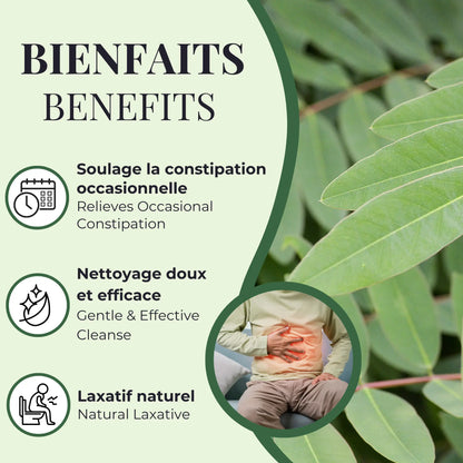 Bienfaits du séné Phytovie, aide à soulager la constipation occasionnelle, favorise un nettoyage intestinal doux et agit comme laxatif naturel


