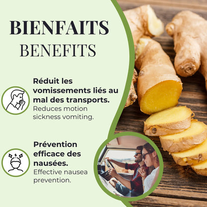 Bienfaits de la tisane gingembre Phytovie, aide à réduire les nausées, le mal des transports et les vomissements de façon naturelle