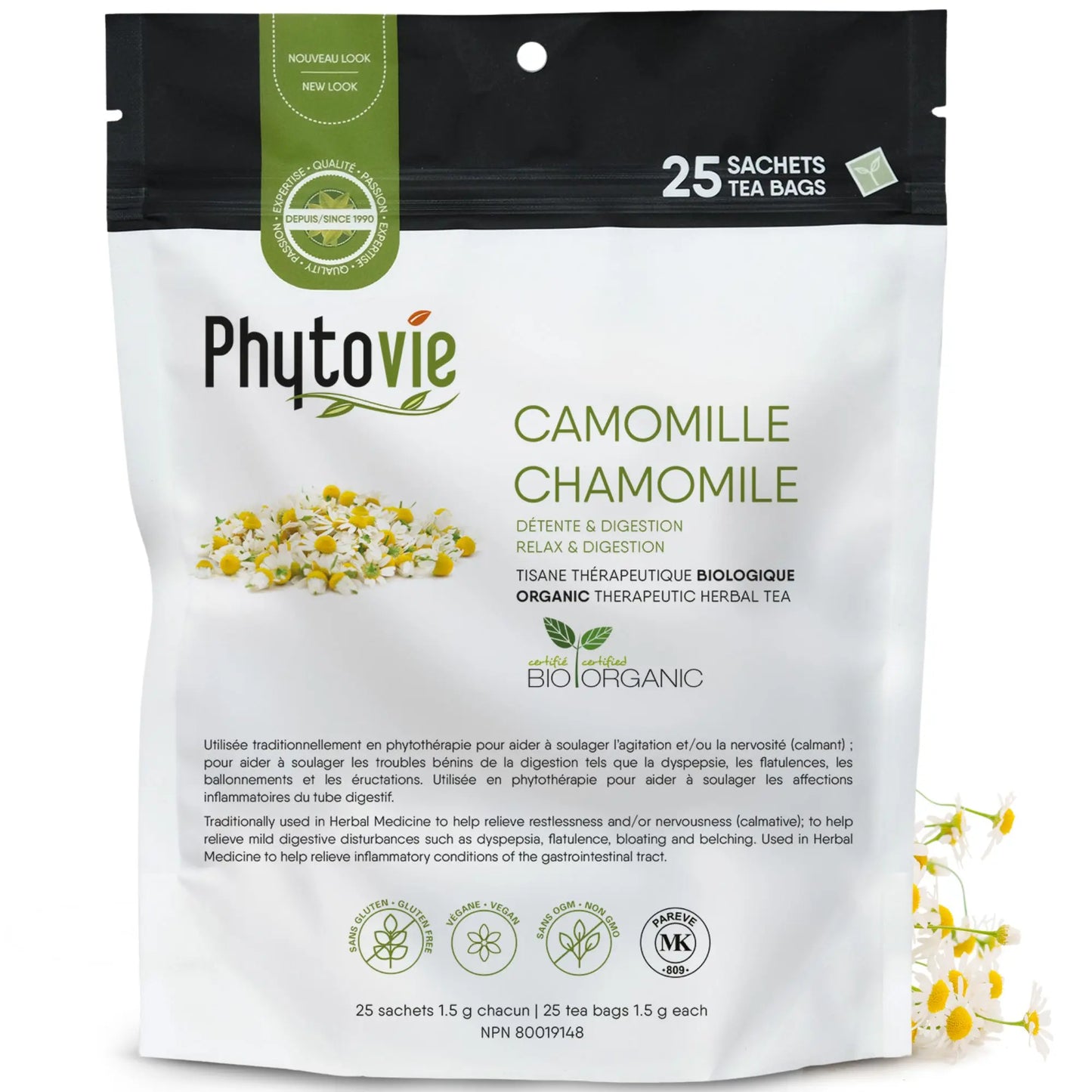 Tisane biologique à la camomille Phytovie 25 sachets – infusion relaxante et digestive pour favoriser la détente et le confort digestif