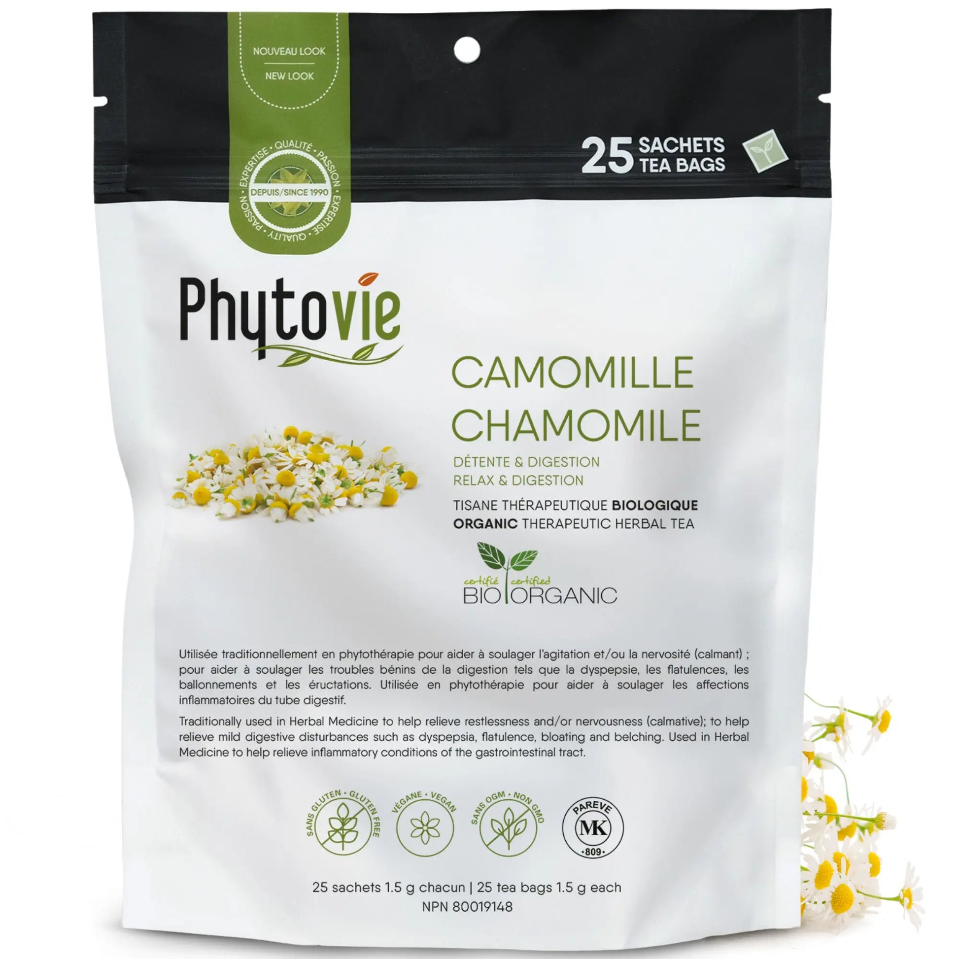 Tisane biologique à la camomille Phytovie 25 sachets – infusion relaxante et digestive pour favoriser la détente et le confort digestif