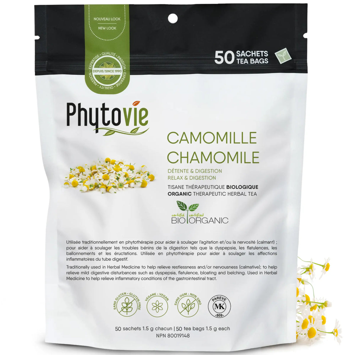 Sachet Camomille Chamomile, 50 sachets, certifié bio, NPN 80019148