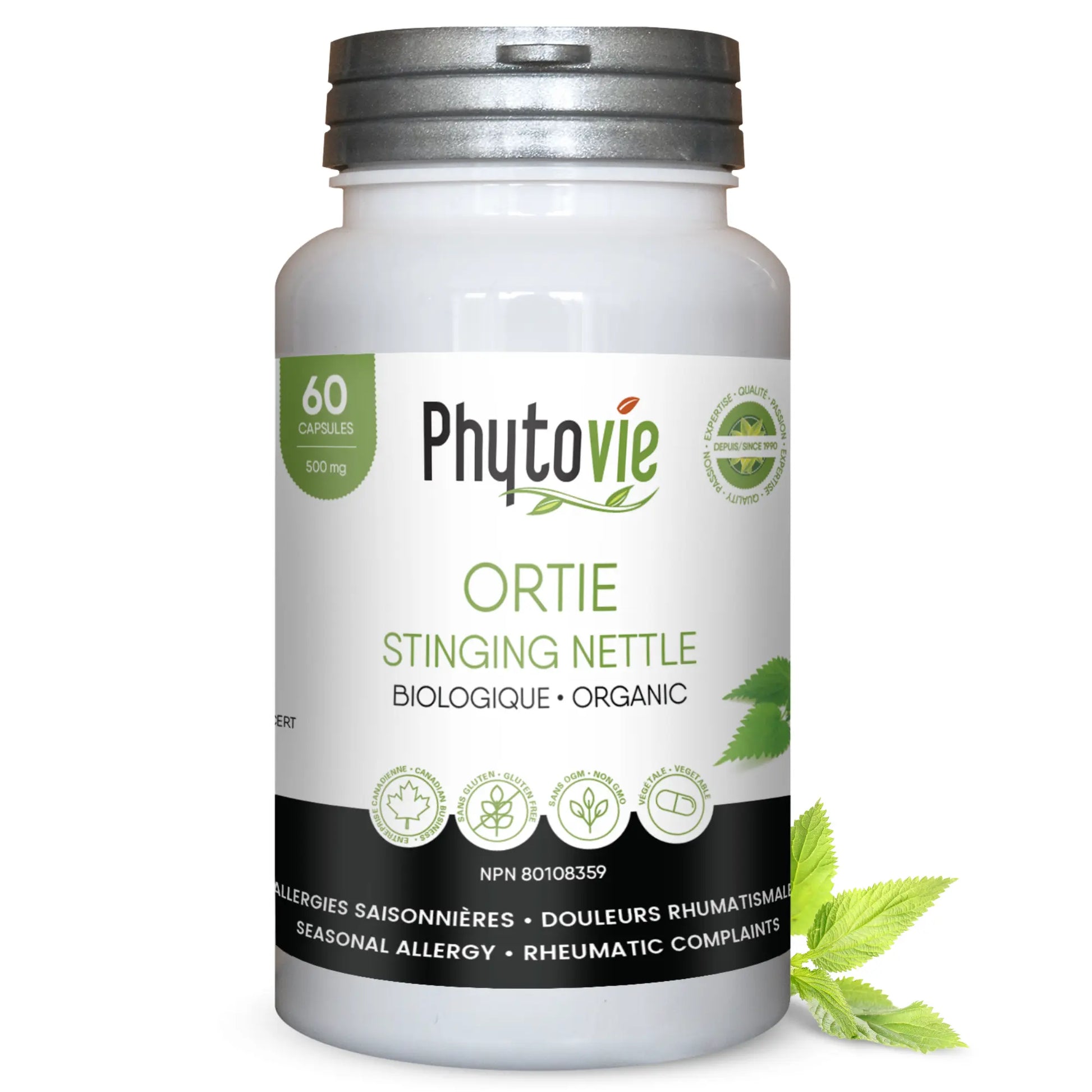 Phytovie Ortie biologique 500 mg – 60 capsules végétales d’ortie pour le confort articulaire, les douleurs rhumatismales et les allergies saisonnières